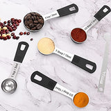 ▶ Juego de 18 tazas medidoras de acero inoxidable, 8 piezas y 9 cucharas medidoras, 1 nivelador, ideal para ingredientes secos y líquidos (negro)