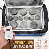 Juego portátil de calentador de piedras de masaje – Kit de masajeador y calentador de piedras calientes de spa eléctrico con 6 rocas grandes y 6 pequeñas redondas de basalto, bolsa de calefacción con controlador digital