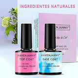 HavenJanny No Wipe Base y Top Coat, Set de Esmalte Semipermanente Base y Capa Superior, Uñas en Polygel UV LED Soak Off Nail Art, Kit para Bricolaje y Salón de Uñas 2 x 10 ml