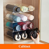 ▶ Organizador apilable de botellas de agua para clóset, congelador, despensa, soporte para vasos de plástico, estantes de vino para almacenamiento de mesa de cocina, clóset, oficina, paquete de 4, cada estante tiene capacidad para 3 recipientes