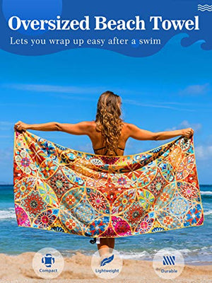 Toalla de playa de microfibra – Toalla de viaje ligera y compacta, toallas de piscina de secado rápido, bohemio, grande