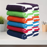 Toalla de playa 100% algodón Toalla de baño, paquete de 6, toalla de playa Cabana Stripe, toallas de piscina grandes (30" x 60"), toallas de baño altamente absorbentes, ligeras, suaves y de secado rápido, para fiestas, invitados