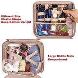 Bolsa de tocador, bolsa de maquillaje de viaje colgante para mujeres, grandes bolsas de cosméticos impermeorganizador de viaje contenedor de tamaño completo con soportes de banda elástica para artículos de toc, cosméticos, cepillos, botella, rosa