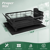 ▶ Escurridor de Trastes con Juego de Drenaje, Escurridor de Platos de Acero Inoxidable para Encimera de Cocina, con Soporte para Utensilios y Alfombrilla de Secadora Adicional, Negro