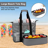 Bolsa de playa de malla con enfriador aislado, bolsas de piscina desmontables para mujer, Gris 2, X-Large