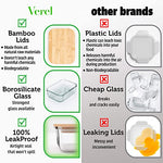 Recipientes de almacenamiento de alimentos de vidrio con tapas de bambú (4 unidades, 36 onzas) ecológicos para preparar comidas, herméticos, sin plástico, sin BPA