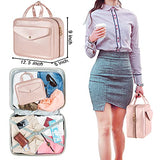 Bolsa de tocador, bolsa de maquillaje de viaje colgante para mujeres, grandes bolsas de cosméticos impermeorganizador de viaje contenedor de tamaño completo con soportes de banda elástica para artículos de toc, cosméticos, cepillos, botella, rosa