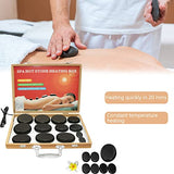 Piedras de masaje, kit de masaje de piedras calientes profesional de basalto spa piedras calientes para masaje de espalda natural con caja de calefacción de bambú, 20 piezas por juego para spa en casa, relajación, curación, alivio del dolor