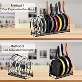 Organizador de sartenes expandible, 10 compartimentos ajustables, armario de despensa, soporte para placa de tapa de horno, color negro