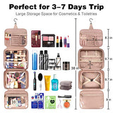 Bolsa de tocador, bolsa de maquillaje de viaje colgante para mujeres, grandes bolsas de cosméticos impermeorganizador de viaje contenedor de tamaño completo con soportes de banda elástica para artículos de toc, cosméticos, cepillos, botella, rosa