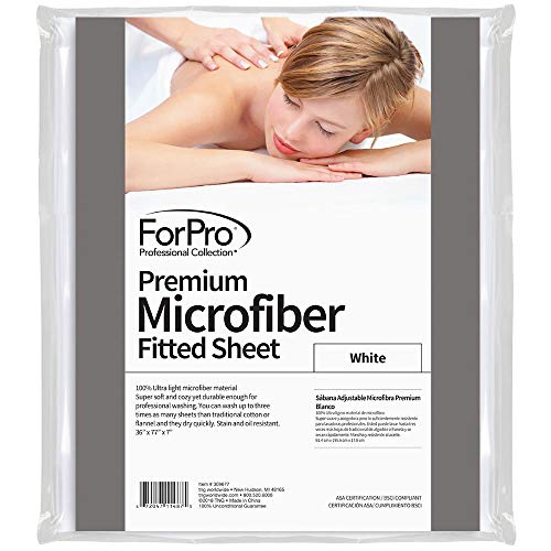 Professional Collection Premium Microfiber Fitted Sheet, Ultra-Light, Stain and Wrinkle-Resistant for Massage Tables, White, 36w x 77l x 7h