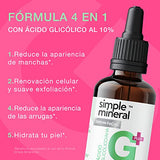 Serum Acido Glicolico 4 en 1 Exfoliante Facial Simple Mineral Serum Facial Aclarante con Ácido Hialurónico, AHA y Glicerina - Suero facial Aclarador de Piel, Aloe Vera para Peeling Facial 4 en 1 exfoliante facial 66% más contenido (vs 30ml de otros)