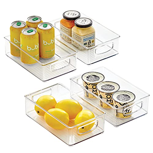 mDesign clóset de cocina y despensa organizador de almacenamiento de contenedores – Pack de 4, poco profundo, transparente