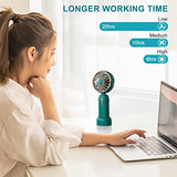 Ventilador de mano, 4800 mAh, funciona con pilas, miniventilador de refrigeración personal portátil recargable por USB, para colgar en el cuello, para mujeres y hombres, multifuncional, 6-20 horas de flujo de aire fuerte, 3 velocidades, color ver