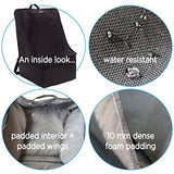 Adjustable, Padded Backpack for Car Seats — Car Seat Travel Tote — Save Money, Make Traveling Easier — Compatible with Most Name Brand Car Seats (Gray with Blue Trim)