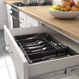 Organizador de cajones de cubiertos, bandeja extensible para utensilios de cocina, soporte ajustable para cubiertos y cubiertos, almacenamiento compacto de plástico para cucharas, tenedores, cuchillos, grande, negro