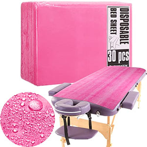 Juego de 30 sábanas desechables para cama de spa, fundas de mesa de masaje, sábana de tela no tejida, impermeable, para spa, salón, hotel, 31 x 67 pulgadas (rosa)