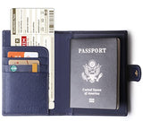 Portatarjetas de piel auténtica para pasaporte y tarjeta de vacunación, funda RFID para pasaporte con ranura para tarjeta de vacunación CDC, para documentos de identificación de viaje familiares, mujeres y hombres, Azul / Patchwork, Talla única