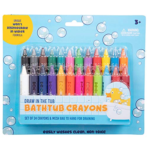 SCS Direct Súper juego de crayones de baño - Juego de 24 colores para dibujar en la bañera con bolsa de malla para bañera - No tóxico, seguro para los niños, no se desintegrará en el agua