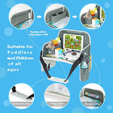 Bandeja de viaje para niños, bandeja de asiento de coche para niños pequeños con tablero de borrado en seco, mesa de viaje plegable con soporte para iPad, bolsillo de almacenamiento, bandeja para niños para viajes por carretera, cochecito de coche, avión,