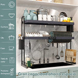 Escurridor de Trastes sobre Fregadero, Estante para Platos sobre el Fregadero de Acero Inoxidable de 2 Niveles Ajustable (70 a 88 CM), Estante de Almacenamiento de Cocina