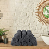 Juego de 12 paños de baño de lujo (12 x 12 pulgadas), 600 g/m², 100 % algodón, altamente absorbentes y suaves al tacto, para baño, spa, gimnasio y toalla facial (gris)