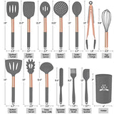 Juego de utensilios de cocina de silicona, juego de 14 utensilios de cocina antiadherentes resistentes al calor, utensilios de cocina con mango de acero inoxidable de cobre, pinzas giratorias, espátula, cuchara, sin BPA, no tóxico