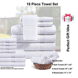 Juego de toallas de 18 piezas, 100% algodón, altamente absorbentes, ultra suaves de alta calidad para spa y hotel, color blanco (4 toallas de baño, 6 toallas de mano, 8 toallitas para la cara).
