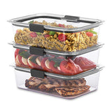 Rubbermaid Brilliance Contenedor de almacenamiento de alimentos, grande, 9.6 tazas, transparente, paquete de 3,