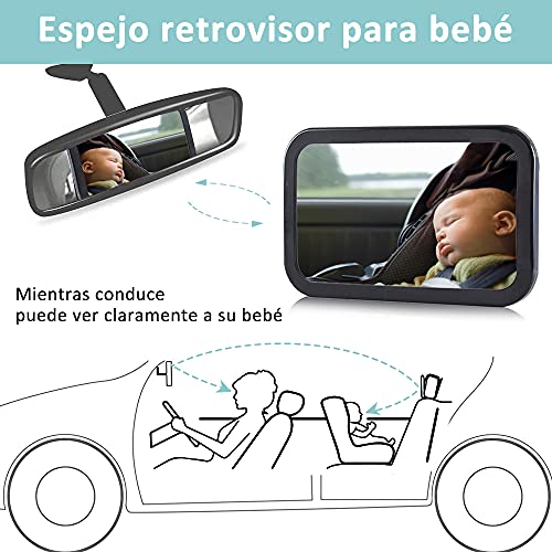 Espejo Retrovisor de Bebé para Auto,Rotación de 360 Grados Espejo de Observación para Bebés/Espejo de seguridad para pasajeros,Panorama claro,Ajustable