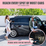 Aspiradora de coche 4 en 1, inflador de neumáticos, compresor de aire portátil con medidor de presión digital de neumáticos, pantalla LCD y luz, 12 V CC, cable de 15 pies, accesorios de coche rosa para mujeres, regalos de cumpleaños para ella