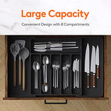 Organizador de cajones de cubiertos, bandeja extensible para utensilios de cocina, soporte ajustable para cubiertos y cubiertos, almacenamiento compacto de plástico para cucharas, tenedores, cuchillos, grande, negro