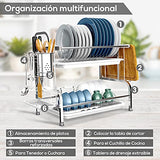 Escurridor de Platos de Acero Inoxidable de 2 Niveles, Menos ocupa más Espacio, Color Plateado