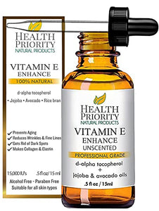 Aceite Natural y Orgánica de la Vitamina E - 15000 UI - Reduce las arrugas y aclara las manchas oscuras. Deja la piel más joven. No muy gruesa. Infundido con jojoba y aceite de aguacate y hace su piel más suave. Hace colágeno y elastina. Esta aceite de Vi