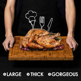 Kikcoin - Tablas de cortar de bambú extragrandes, (juego de 3) tablas de cortar con ranura para jugo, juego de tablas de cortar de madera de bambú para cocina, bandeja de servir de grano final