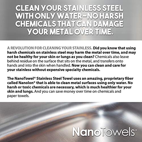 Nano Towels Stainless Steel Cleaner | The Amazing Chemical Free Stainless Steel Cleaning Reusable Wipe Cloth | Kid & Pet Safe | 7x16" 1 Ct.