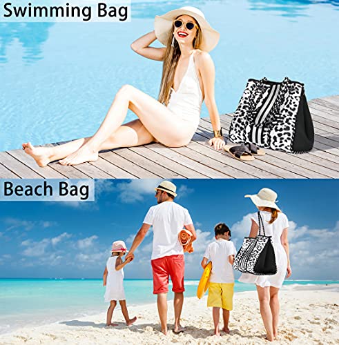 Bolsa de neopreno grande para playa, para mujer, piscina, gimnasio, bolsa de viaje, B5-leopardo, L