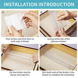 ▶ Organizador  de cajones ajustables de 3.2 pulgadas de alto, expandibles de 12.5 a 21.7 pulgadas, organizadores de cajones de cocina, separadores de cajones de plástico transparente para ropa, utensilios de cocina y almacenamiento de oficina