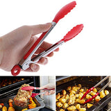 Pinzas de Cocina, MTQ 3 PIEZAS Pinzas de Acero Inoxidable con Seguro, Kit de Pinzas de Silicona de 7", 9" y 12", con Puntas de Silicona Antiadherentes, Alta Resistencia al Calor a 480 ° F, (Rojo)
