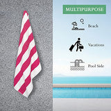 Toalla de playa 100% algodón, diseño de rayas, paquete de 4 toallas de baño, toalla de gran tamaño de 30 x 60 pulgadas, toalla de secado rápido para baño, viajes, natación, piscina, hotel, fiestas, invitados, toalla de playa de terciopelo, fucsia