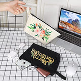 Sinzip 10 bolsas de maquillaje de lona de algodón con parte inferior y correa, bolsa de cosméticos multiusos con cremallera bolsa de aseo de viaje, bolsa de lápices en blanco, Negro, L, Bolsas de lona