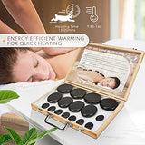 16 piedras calientes para masaje con calentador de bambú, piedras de masaje caliente de basalto con caja calefactora, set de masaje eléctrico para spa profesional o en casa, relajante, curación, alivio del dolor (16 unidades)