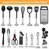 Juego de utensilios de cocina, 24pcs Utensilios de cocina de nailon y acero inoxidable, Antiadherentes y resistentes al calor, Juego de cocina con espátula, Accesorios útiles para ollas y sartenes y utensilios de cocina
