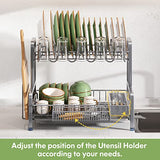 Escurridor de Trastes Acero Inoxidable para Mostrador de Cocina, Escurridor de Platos Grande de 2 Niveles con Soporte para Tazas, Utensilios y Pad de Secado, Color Plateado