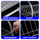 Escurridor de trastes 2 Niveles 18" (45 cm) con Porta Vasos, Porta Cubiertos y charola Inferior de plástico. Diseño Elegante Cromado.