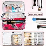Bolsa de maquillaje grande, organizador de bolsas de maquillaje de viaje, bolsa de maquillaje de doble capa, bolsa de aseo para brochas de maquillaje, botellas de tamaño completo, paletas de esponja, organizador de cosméticos, Rojo (Large-Red), Large
