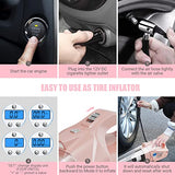 Aspiradora de coche 4 en 1, inflador de neumáticos, compresor de aire portátil con medidor de presión digital de neumáticos, pantalla LCD y luz, 12 V CC, cable de 15 pies, accesorios de coche rosa para mujeres, regalos de cumpleaños para ella