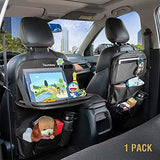 Tsumbay Organizador de asiento trasero de coche con soporte para tableta, 9 bolsillos de almacenamiento de cuero sintético organizador de almacenamiento de coche con plato plegable para asiento de coche protectores de respaldo para niños accesorios de via