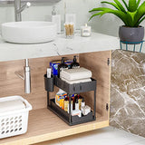 ▶ Organizador  y Almacenamiento bajo el Fregadero, Soporte Multiusos de 2 Nivel con un Estante Deslizante para Armario de Cocina Cuarto de Baño Encimeras -Negro