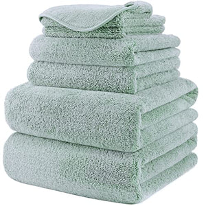 Juego de Toallas de baño de Microfibra Felpa y antipelusa - Secado rápido - Pack de 6 (Verde Claro)